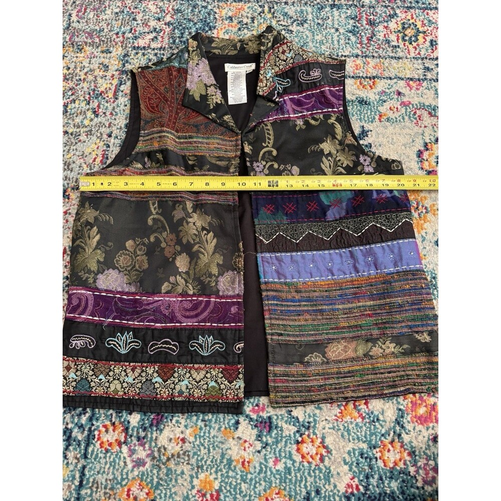 VTG Coldwater Creek Patchwork Vest Silk Wool Embroidered Women's M - Picture 5 of 6